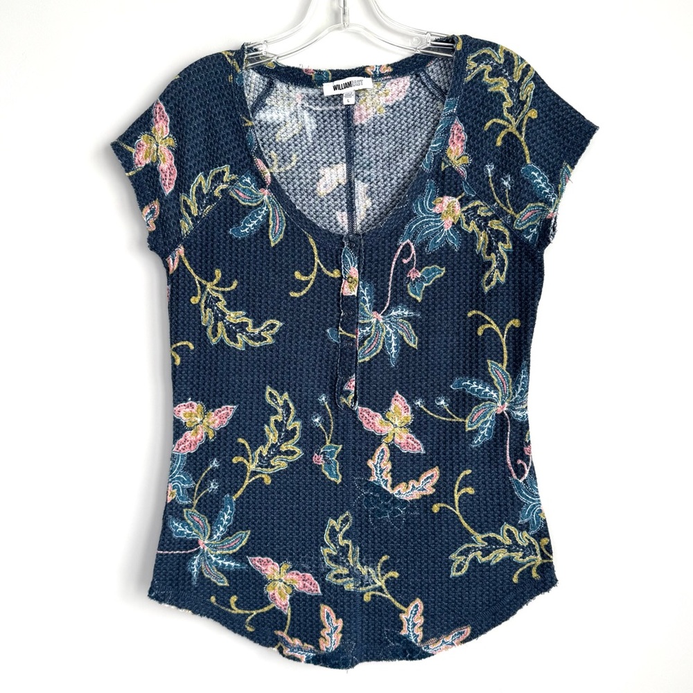 William Rast Blue Geneva Henley Top Floral Women’s Size Large - Picture 4 of 13